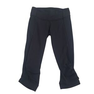Lululemon Capri Leggings Womens Black 4 Ruched Mesh Accent‎ Stretch Yoga Gym